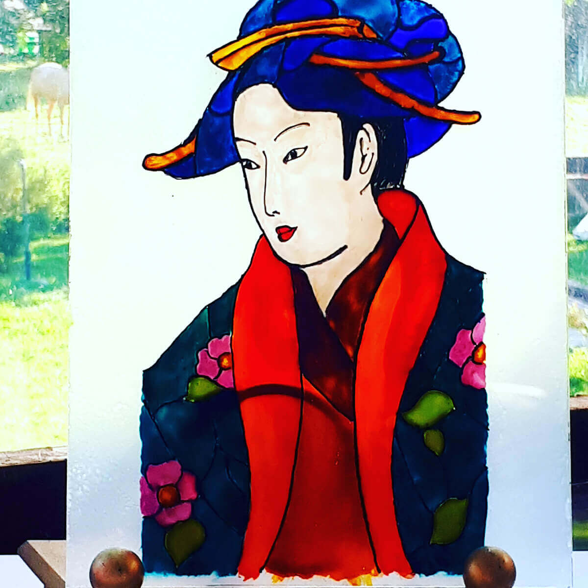 ozart - atelier - peinture vitrail - geisha